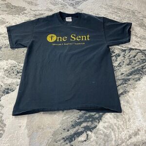 Vintage Y2K One Cent Biblical Jesus Tee T Shirt Sz L Black Spellout Short Sleeve